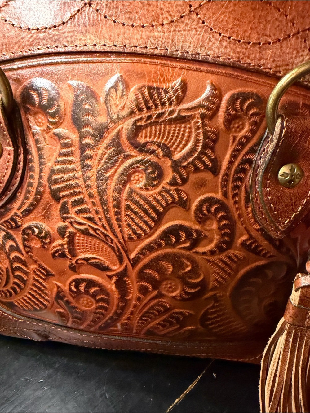 Patricia Nash Zorita Satchel Floral Tooling Triple Compartment Leather Bag - Picture 5 of 16
